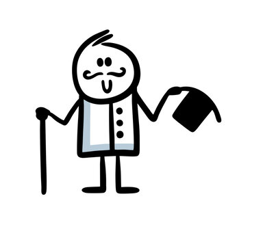 recommend clip art: A man with a retro moustache in an old style takes off his top hat in greeting.