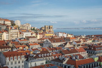 Fototapeta na wymiar Aerial view of city with Lisbon Cathedral (Se de Lisboa) - Lisbon, Portugal
