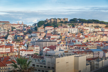 Aerial view of Lisbon City and Saint George Castle (Castelo de Sao Jorge) - Lisbon, Portugal