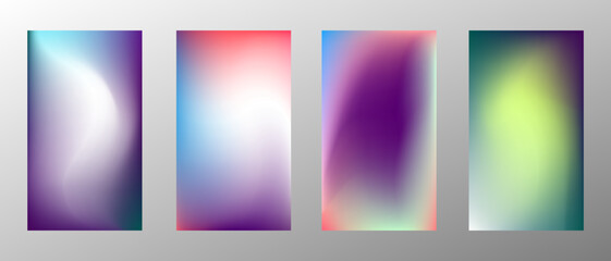 Fototapeta premium Abstract bright gradient background. Set of 4 backgrounds. Creative modern vector illustration. Holographic spectrum for coating.