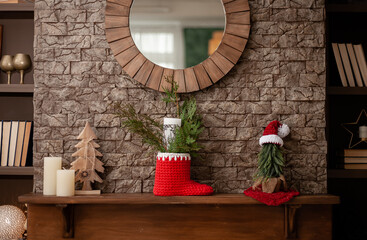 santa claus boots on the fireplace