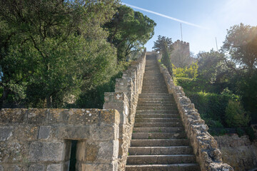 Stone staircase at Saint Georges Castle (Castelo de Sao Jorge) - Lisbon, Portugal