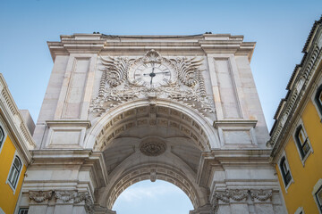 Fototapeta na wymiar Rua Augusta Arch with clock - Lisbon, Portugal