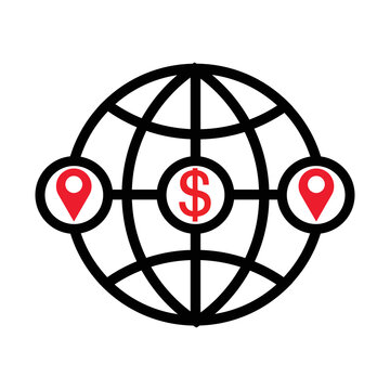 Money Transaction Icon. Foreign Remittance Exchange Sign With Globe. Financial Telecommunication Symbol Illustration.