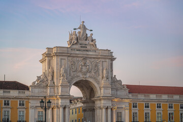 Fototapeta na wymiar Rua Augusta Arch at Praca do Comercio Plaza at sunset - Lisbon, Portugal