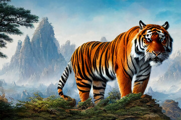 Beautiful landscape with tigers