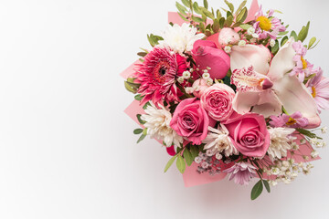 Beautiful spring bouquet with pink and white tender flowers	