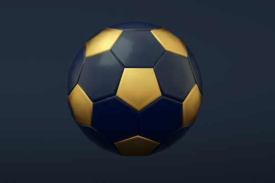 golden soccer ball over grey background, 3d render