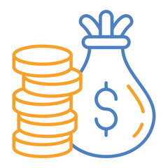 Money Bag Blue And Orange Line Icon