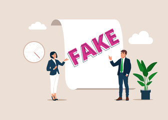 Fake document, wrong information or fake news, fraud and illegal reports. Flat modern vector illustration