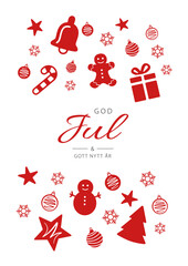 Swedish text God Jul och Gott Nytt År. Merry Christmas and Happy New Year. Vector illustration