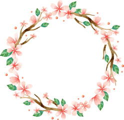 Obraz na płótnie Canvas Pink sakura flowers watercolor floral wreath 