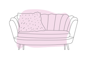 Doodle sketch of living room sofa, line drawing home decoration, vector