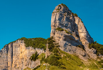 Beautiful alpine summer view at the famous Staubern mountains, Fruemsen, Sennwald, Saint Gallen, Appenzell, Switzerland