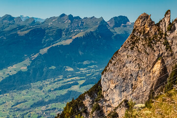 Beautiful alpine summer view at the famous Staubern mountains, Fruemsen, Sennwald, Saint Gallen, Appenzell, Switzerland