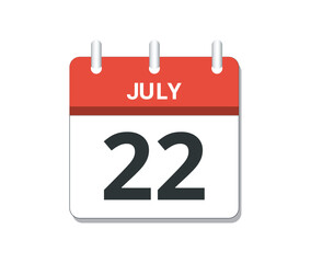 Fototapeta premium July 22nd calendar icon vector. 