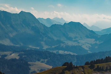 Beautiful alpine summer view at the famous Kronberg mountains, Appenzell, Alpstein, Switzerland
