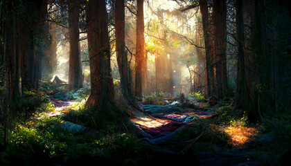 sun rays through forest
