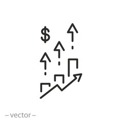 rise in price, increase cost, tariff upward movement, thin line symbol on white background - editable stroke vector illustration eps10