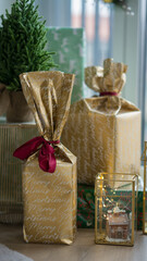 Gift in a package. Christmas gifts in paper.