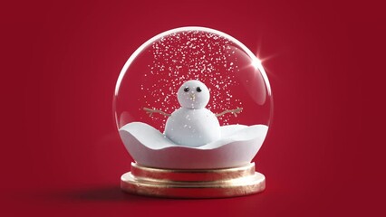 Christmas snowman glass ball podium toy social media post red background 3d render - Powered by Adobe