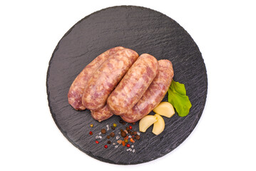 German Oktoberfest Sausages, close-up, isolated on white background.