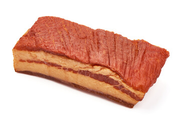 Smoked pork lard, isolated on white background.