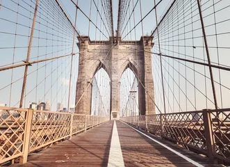 Fotobehang Picture of the Brooklyn Bridge, color toning applied, New York City, USA. © MaciejBledowski