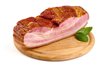 Smoked pork brisket, isolated on white background.