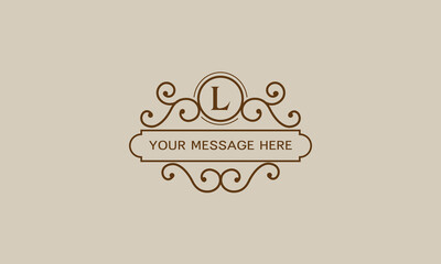 Monogram for postcards, invitations with the initial letter L. Graphic design of pages, boutiques, cafes, hotels, invitations.