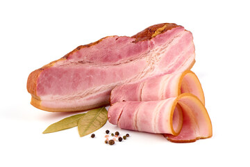 Smoked pork brisket, isolated on white background.