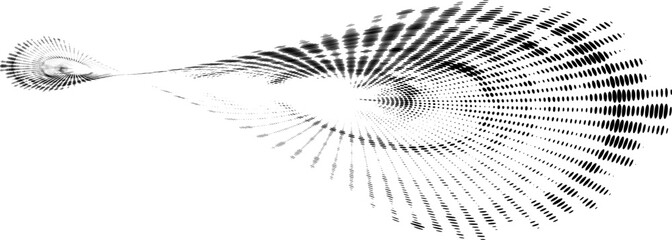 Halftone dotted twisted spirals flowing into each other. Vector.