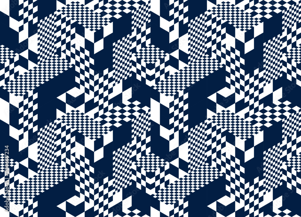 Poster seamless cubes vector background, rhombus and triangles boxes repeating tile pattern, 3d architectur