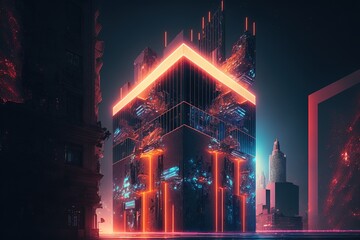 Illustration about futuristic city. Made by AI.