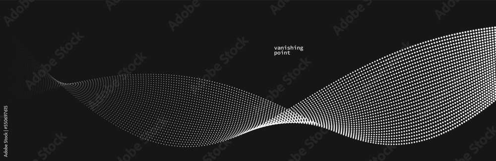 Poster smooth and relaxing shape vector abstract background with wave of flowing particles over black, curv