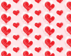 Seamless pattern of hearts on pink background companion to Valentine's Day  style of  doodle. Design for background, greeting cards, post, banner, invitation, wedding, February 14.