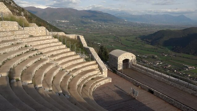 A Roman amphitheater high up on a mountain in Pietravairano, a village in the province of Caserta, Italy.
