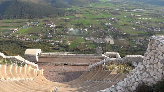 A Roman amphitheater high up on a mountain in Pietravairano, a village in the province of Caserta, Italy.