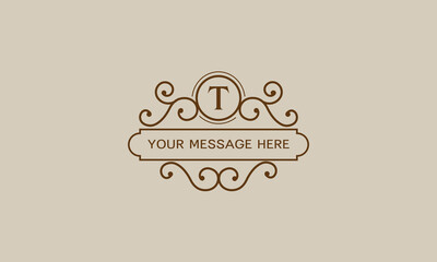 Monogram for postcards, invitations with the initial letter T. Graphic design of pages, boutiques, cafes, hotels, invitations.