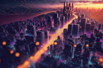 Illustration about futuristic city. Made by AI.