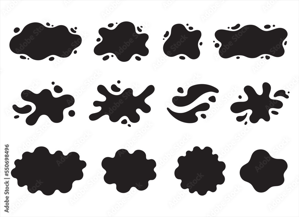 Fototapete liquid wavy shapes set, splashes collection with uneven fluid wavy edge. paint spot, blot, rain pudd