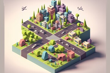 Illustration about isometric cartoon city map. Made by AI.