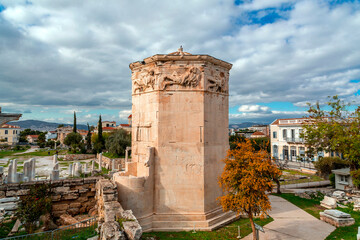 Fototapeta na wymiar The Tower of Winds at the Roman Agora of Athens