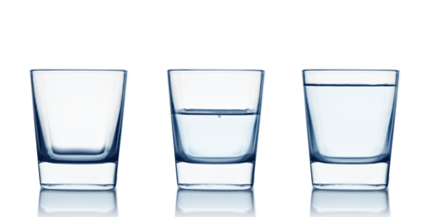 Empty,half and full water glasses isolated