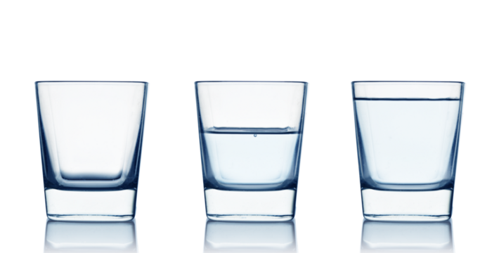 Empty,half and full water glasses isolated