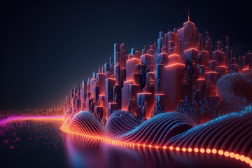 Obraz premium Illustration about futuristic city. Made by AI.