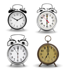 Collection of alarm clocks isolated