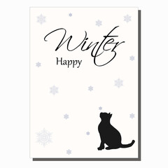 Stylish vector postcard template in a concise style, a wish for a happy winter