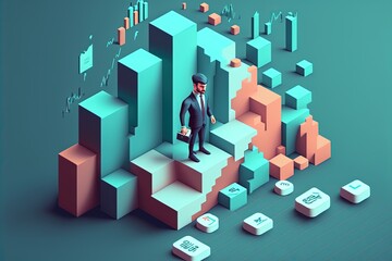 Illustration about businessman with stock market charts. Made by AI.
