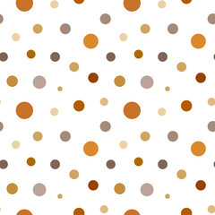 Fototapeta na wymiar Seamless pattern with polka dots in brown and beige shades on a white background. Print, textile, background